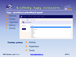 Číselníky, typy, nastavení