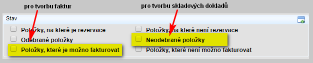 Podmínky pro vyhledání položek zakázek